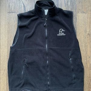 DUCKS UNLIMITED Black Fleece Zip front VEST Mens Size XL Hunting Outdoor
